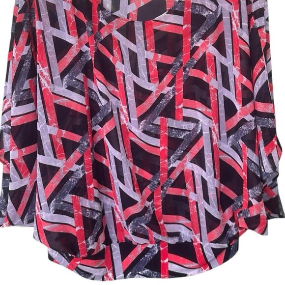 Alfani Geometric Top Pullover Layered Flowy Blouse w/ Attached Tank M Red Black - Picture 5 of 9